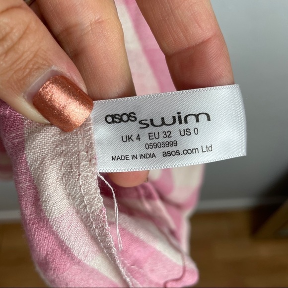 ASOS Swim Pink Gingham Print Shoulder Tie Beach Cover Up Mini Dress NWT Size 0 - Picture 10 of 10